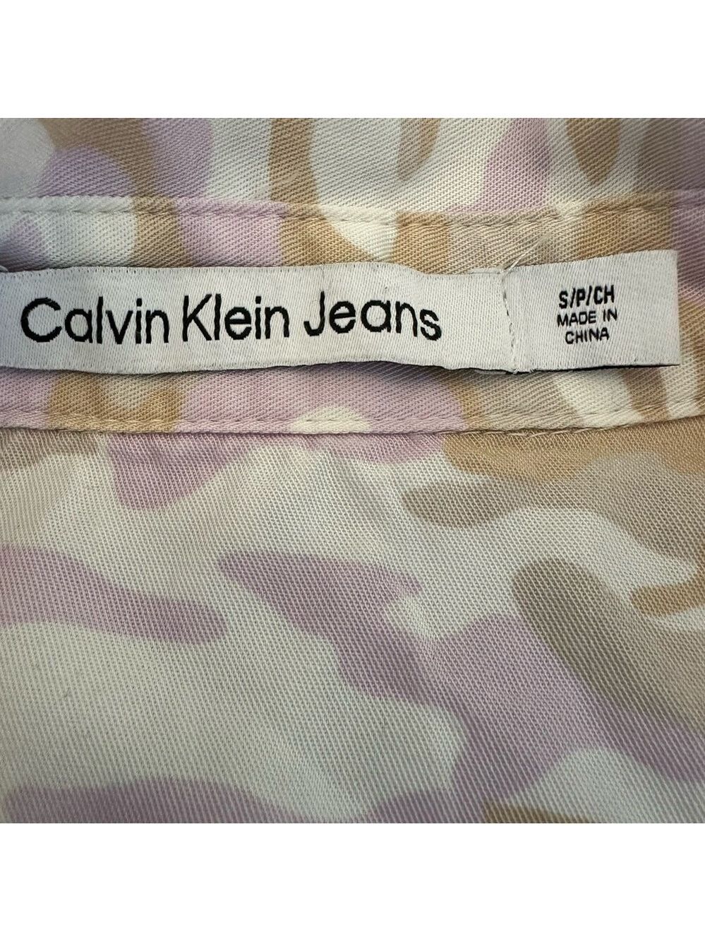 Women’s Calvin Klein Tan & Pink Camo Print Boyfriend Button Down Shirt Small - Picture 8 of 10